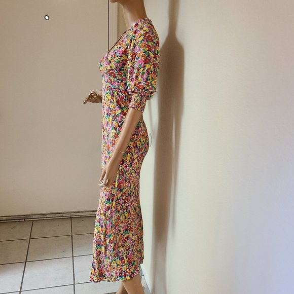 RIXO TARGET FLORAL PRINT PUFF SLEEVE SMOCKED CUFF MIDI DRESS sz 4 - Picture 5 of 8